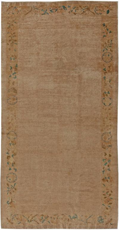 One of a kind Vintage Chinese Botanic Handmade Wool Rug