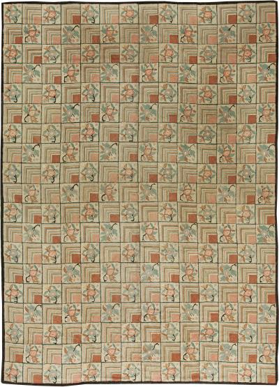 One of a kind Vintage Floral Pastel Pink Hooked Rug