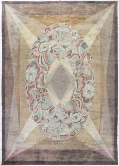One of a kind Vintage French Art Deco Handmade Wool Rug