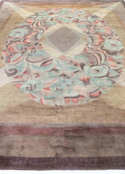 One of a kind Vintage French Art Deco Handmade Wool Rug