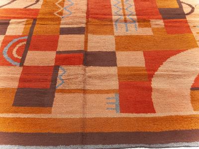 One of a kind Vintage French Art Deco Rug inBeige Blue Brown Orange