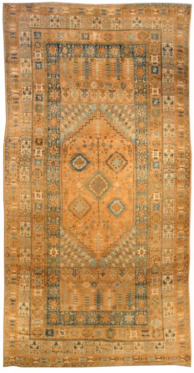 One of a kind Vintage Moroccan Orange Blue Handmade Carpet