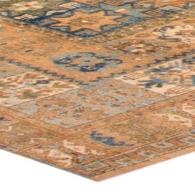 One of a kind Vintage Moroccan Orange Blue Handmade Carpet