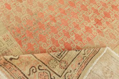 One of a kind Vintage Samarkand Beige Brown Pink Handmade Wool Rug