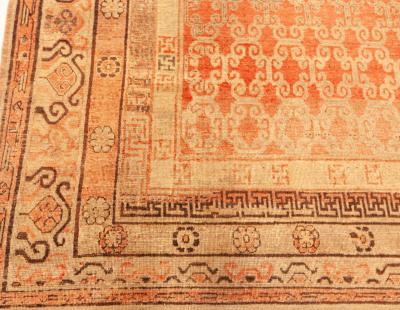 One of a kind Vintage Samarkand Beige Brown Pink Handmade Wool Rug