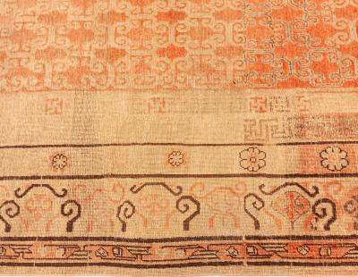 One of a kind Vintage Samarkand Beige Brown Pink Handmade Wool Rug