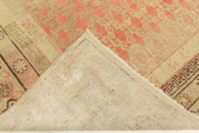 One of a kind Vintage Samarkand Beige Brown Pink Handmade Wool Rug