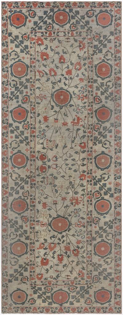 One of a kind Vintage Samarkand Khotan Orange Handmade Wool Carpet