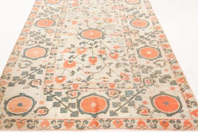 One of a kind Vintage Samarkand Khotan Orange Handmade Wool Carpet