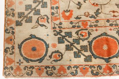 One of a kind Vintage Samarkand Khotan Orange Handmade Wool Carpet
