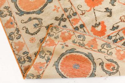 One of a kind Vintage Samarkand Khotan Orange Handmade Wool Carpet