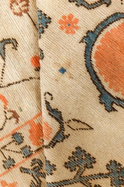 One of a kind Vintage Samarkand Khotan Orange Handmade Wool Carpet