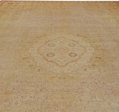 One of a kind Vintage Silk Turkish Botanic Beige Carpet