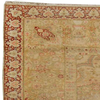 One of a kind Vintage Silk Turkish Botanic Beige Carpet
