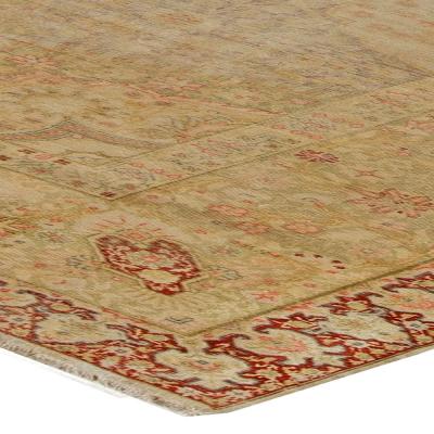 One of a kind Vintage Silk Turkish Botanic Beige Carpet