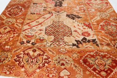 One of a kind Vintage Turkish Oushak Bold Design Orange Handmade Wool Runner