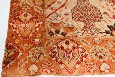 One of a kind Vintage Turkish Oushak Bold Design Orange Handmade Wool Runner