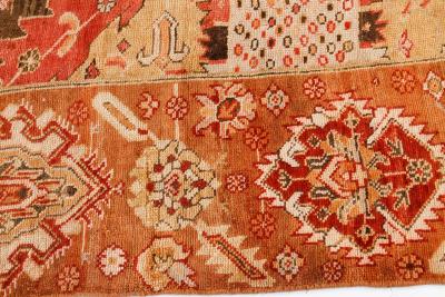 One of a kind Vintage Turkish Oushak Bold Design Orange Handmade Wool Runner