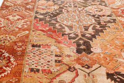 One of a kind Vintage Turkish Oushak Bold Design Orange Handmade Wool Runner