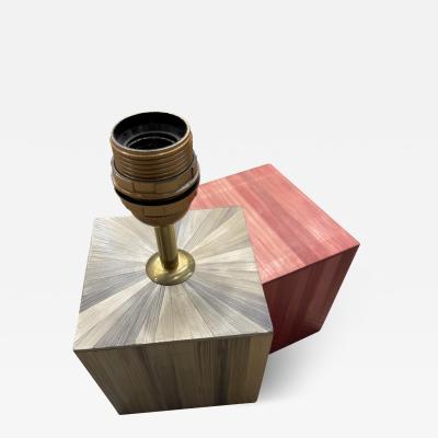 One of a kind straw marquetry table lamp