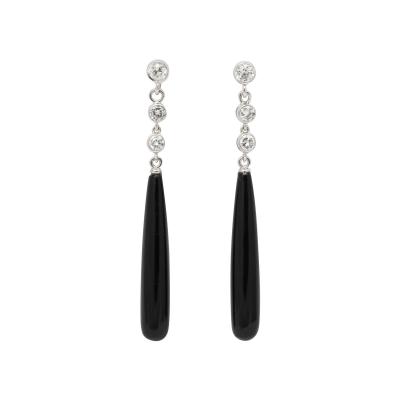 Onyx and Diamond Pendant Earrings