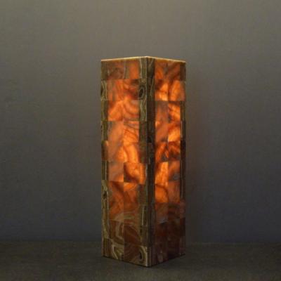 Onyx and Marble Industries Pair of Square based Orange Red Onyx Tower Table Lamps Mexico 20 H x 6 D x 6 W