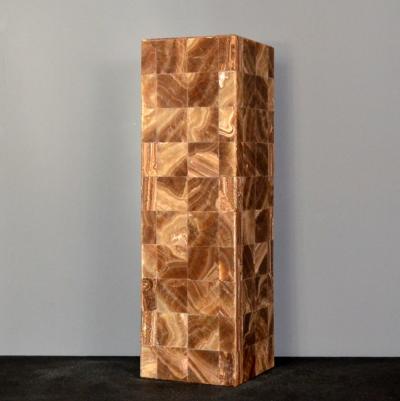 Onyx and Marble Industries Pair of Square based Orange Red Onyx Tower Table Lamps Mexico 20 H x 6 D x 6 W