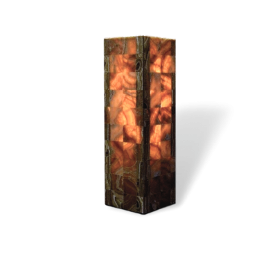 Onyx and Marble Industries Pair of Square based Orange Red Onyx Tower Table Lamps Mexico 20 H x 6 D x 6 W