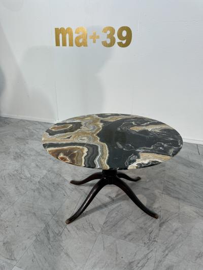 Onyx and Wood Pedestal Table 1970s