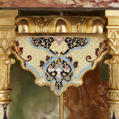 Onyx marble gilt bronze and champlev enamel pedestal clock