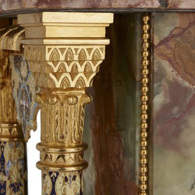 Onyx marble gilt bronze and champlev enamel pedestal clock