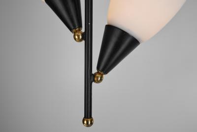 Opal Glass and Lacquered Metal Chandelier with Brass Details Europe 1950s