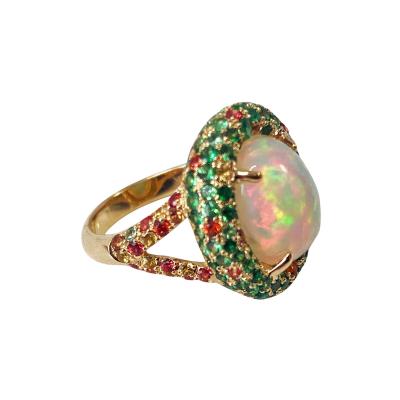 Opal Tsavorite Sapphire and Garnet 14K Gold Ring 