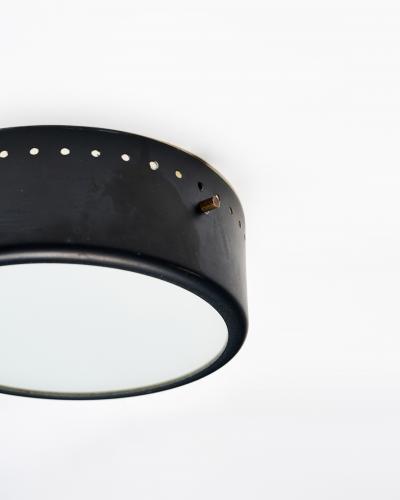 Opaline Glass Steel and Brass Flushmount Italy c 1960
