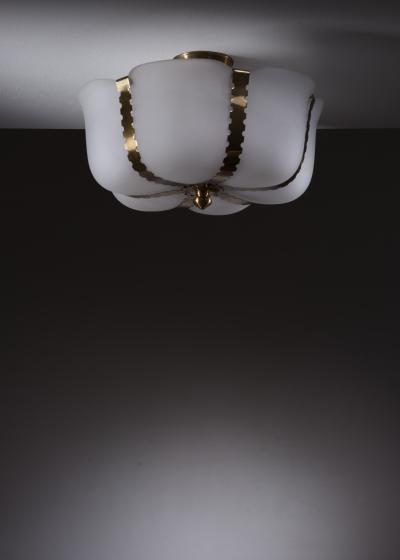 Opaline and brass ceiling lamp Sweden