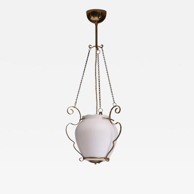 Opaline glass and brass pendant