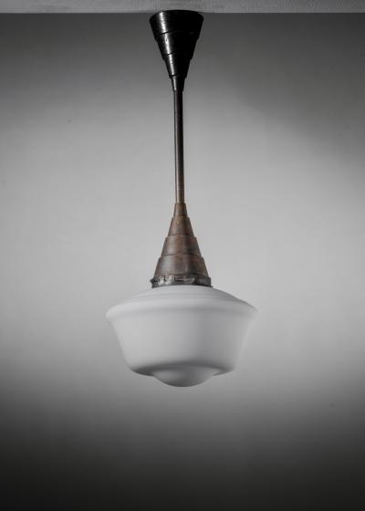 Opaline glass and metal pendant