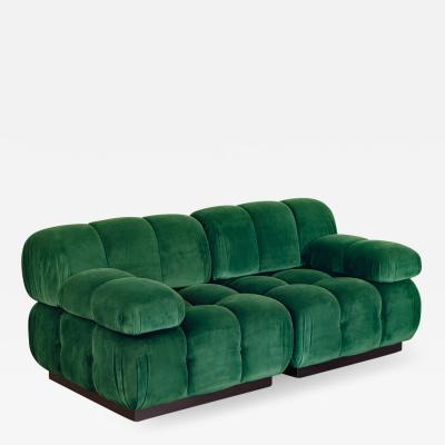 Open Air Modern Forest Green Velvet Custom Modular Tufted Loveseat