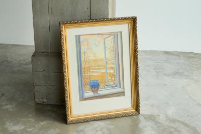 Open Window with Flowers Painting Belgium Early 20th Century