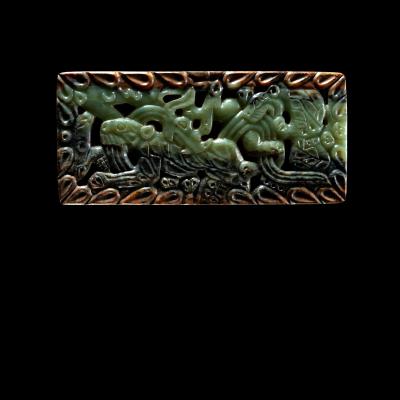 Openwork Plaque Depicting Two Tigers Battling a Large Serpent Yuan Period