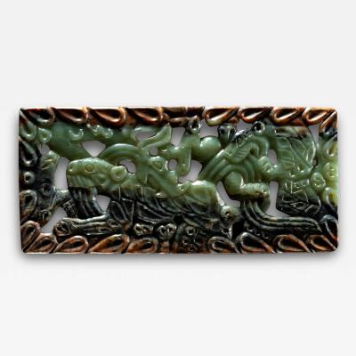 Openwork Plaque Depicting Two Tigers Battling a Large Serpent Yuan Period