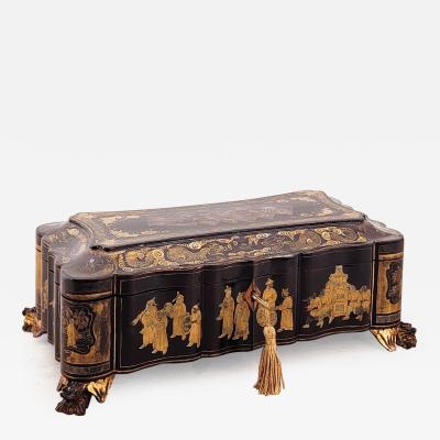 Opulent Scalloped Lacquered Chinese Export Box circa 1850