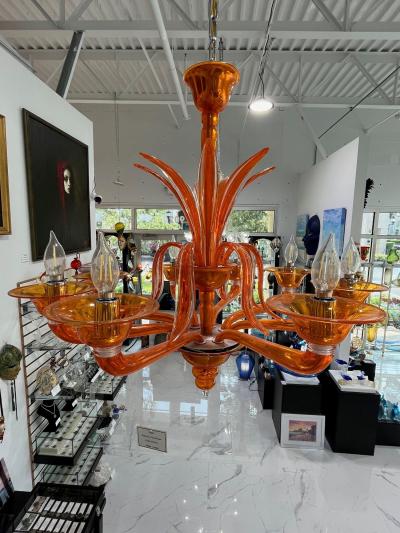 Orange Chandelier by Barovier Toso