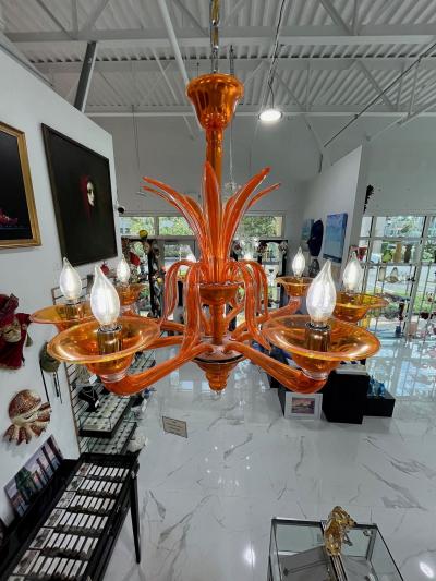 Orange Chandelier by Barovier Toso