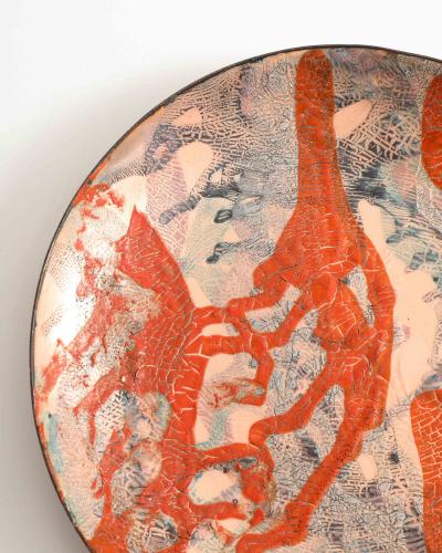 Orange and Black Enameled Copper Plate United States c 1960