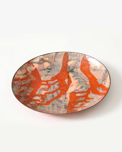 Orange and Black Enameled Copper Plate United States c 1960