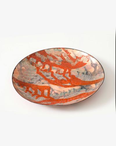 Orange and Black Enameled Copper Plate United States c 1960