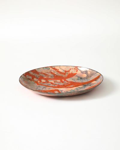 Orange and Black Enameled Copper Plate United States c 1960