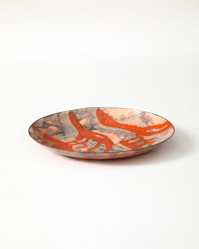 Orange and Black Enameled Copper Plate United States c 1960