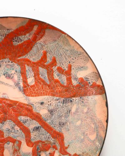 Orange and Black Enameled Copper Plate United States c 1960